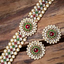 Zaveri Pearls Gold Tone Enchanting Kundan & Pearls Choker Necklace & Earring Set-ZPFK9362-image-47