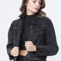 Tokyo Talkies Women Charcoal Grey Solid Denim Jacket-image-70
