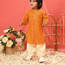 VASTRAMAY Boys Yellow Printed Full Sleeves Kurta Sets-image-52