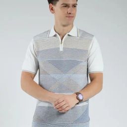 Luxuria White Cotton Regular Fit Striped T-Shirt-image-121