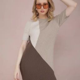 Crimsoune Club Brown & White Cotton Color-Block Long Sweater-picture-33