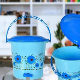 Kuber Industries Blue & Green 3-Pcs Floral Printed Pedal Dustbins With Handle - 5 L Each-39