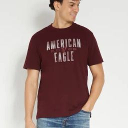 American Eagle Men Burgundy Logo Graphic T-Shirt-picture-22