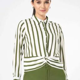 Annabelle by Pantaloons White & Green Striped Top-image-80