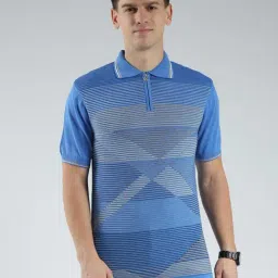 Luxuria Blue Cotton Regular Fit Striped T-Shirt-image-111