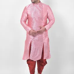 DEYANN PLUS Men Pink Silk Woven Kurta-picture-32