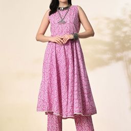 Fabway Clothing Women Ethnic Motifs Printed Empire Pure Cotton Kurta with Trousers-image-94