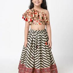 Lil Drama Kids Beige & White Printed Lehenga with Choli-picture-30