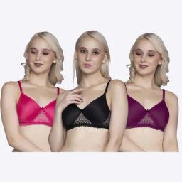 FIMS Black & Pink Lace Work Bras - Pack Of 3-image-80