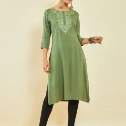 Soch Green Rayon Floral Embroidered Straight Kurta with Gotta Patti Work-picture-42