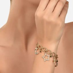 Zaveri Pearls Gold Tone Dazzling Diamonds Moon & Stars Classy Charm Bracelet-ZPFK12091-9