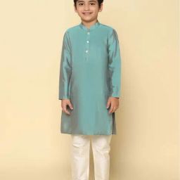 KISAH Kids Green & White Regular Fit Full Sleeves Kurta Set-image-89