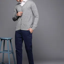 Allen Solly Men Grey Melange Solid Cardigan-image-68