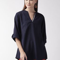 Vaak Women Navy Blue Solid Tunic-57