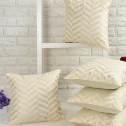 RADECOR Cream-Coloured & Beige Set of 5 Striped Square Cushion Covers-33