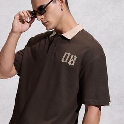 WROGN Polo Collar Drop-Shoulder Sleeves Pure Cotton Oversized T-shirt-image-39