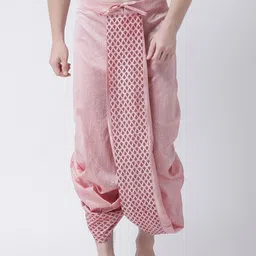 DEYANN Men Red & Pink Printed Dupion Silk Dhoti-image-49
