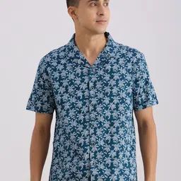 VALEN CLUB Floral Printed Cuban Collar Relaxed Fit Cotton Shirt-image-107