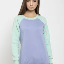 Belle Fille Women Blue & Sea Green Colourblocked Sweatshirt-image-54