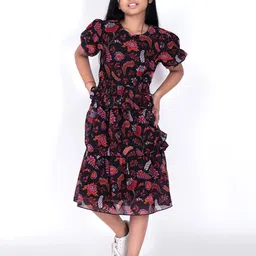 CHARMGAL Floral Print Puff Sleeve Fit & Flare Dress-image-44
