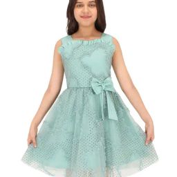 Cutecumber Kids Green Printed Dress with Hair Band-image-11