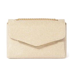 Forever New Elsie Gold Shimmer Embellished Medium Envelope Clutch-image-77