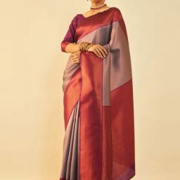 Soch Grey Silk Blend Zari Woven Saree with Contrast Borders-image-49