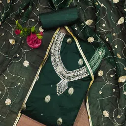 SHADOW & SAINING Floral Woven Design Beads And Stones Organza Semi-Stitched Dress Material-image-43
