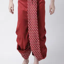 DEYANN Men Red & White Printed Silk Dhoti-image-41