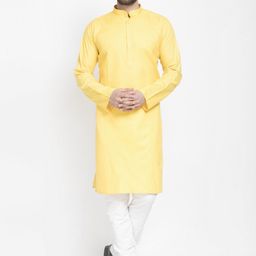 Benstoke Men Yellow & White Solid Kurta with Pyjamas-picture-24