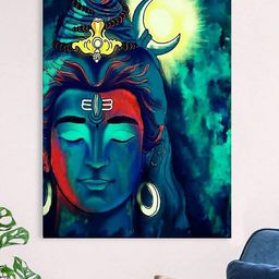 Gallery99 Green & Blue Spiritual Shiva Canvas Unframed Painting-image-87