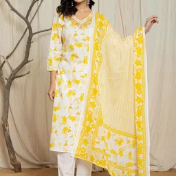 V.S.Creation Women Floral Printed Pure Cotton Kurta with Trousers & With Dupatta-picture-21