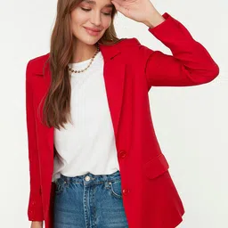 Trendyol Notched Lapel Long Sleeves Single-Breasted Cheery Red Blazer-26