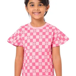Nuego Girls Checked Bio Finish T-shirt-image-60