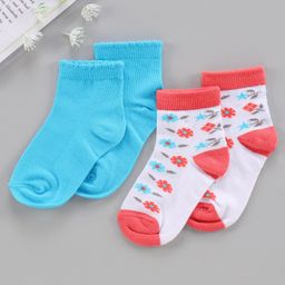 Nuluv Cotton Blend Ankle Length Socks Floral Design Pack of 2  - Blue Red-image-12