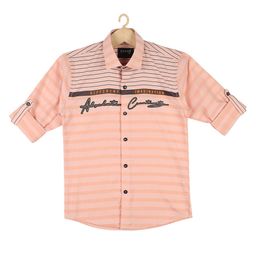 CAVIO Full Sleeves Different Imagination Printed & Striped Shirt - Peach-image-27
