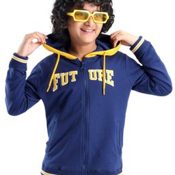 Pine Kids Full Sleeves Hooded Front Open Biowashed Sweatjacket Future Patch - Blue-image-54