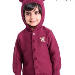 Babyoye 100% Cotton Full Sleeves Hooded Sweater With Teddy Applique - Purple-image-16