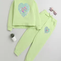 Tiara Full Sleeves Heart Sequin Embellished Single Jersey Winter Jogger Set - Lime Green-picture-39