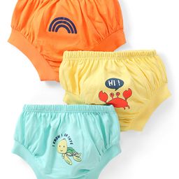 Doodle Poodle 100% Cotton Briefs With Sea Life & Rainbow Print Pack Of 3 - Papaya Yellow & Blue Light-image-60