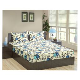 Trance Home Linen Comfortable Pure Cotton Flat Double Queen Bedsheet with 2 Pillow Cover- Blooms Blue-image-7