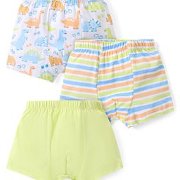 Babyhug 100% Cotton Trunks Solid Striped & Dino Print Pack of 3 - Multicolour-image-69