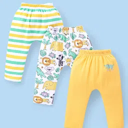 Babyhug Interlock Knit Full Length Diaper Leggings with Striped & Lion Print  Pack of 3 - Yellow White & Green-picture-31