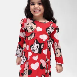 Babyhug Disney Single Jersey Knit Full Sleeves Frock With Minnie Mouse Graphics & Bloomer - Red-picture-40