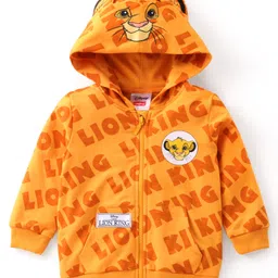 Babyhug Disney Terry Knit Full Sleeves Front Open Hooded Sweatjacket with Lion King Graphics & Ears Applique - Orange-picture-47