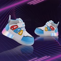 PASSION PETALS Colour Blocked & Aeo Text Designed Velcro Closure LED Shoes - Blue & White-image-45