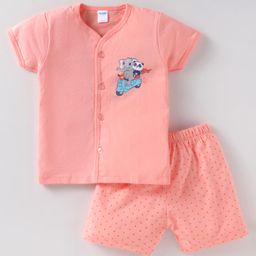 TANGO Single Jersey HalfSleeves Night Suit With Animal Print & Polka Dot - Pink-image-5