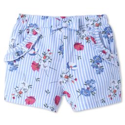 Babyhug Cotton Knit Mid Thigh Shorts with Floral Print Frill Detailing & Bow Applique- Blue-image-40