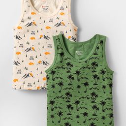 Bodycare Cotton Knit Sleeveless Vests With Tropical Theme Print - Green & Tan-image-96