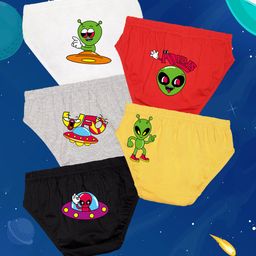 NUSYL Cotton Pack Of 5 Alien & Spaceship Printed Briefs- White Grey Black Red & Yellow-image-79